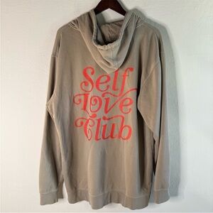 LONELY GHOST Self Love Club Beige Hoodie with Heart Design Size XL